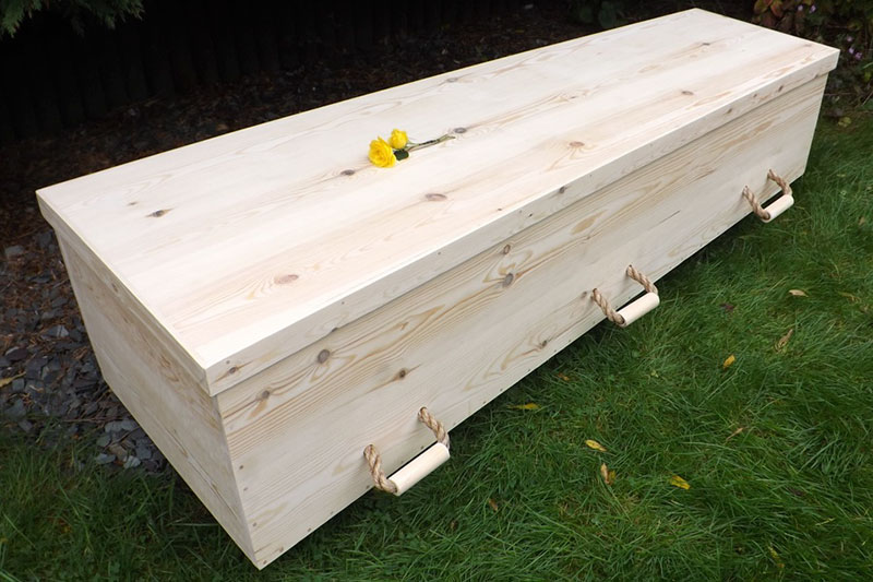 A Feet First's Toe-Pinch Coffin ready to be finished to your persoanl requirements